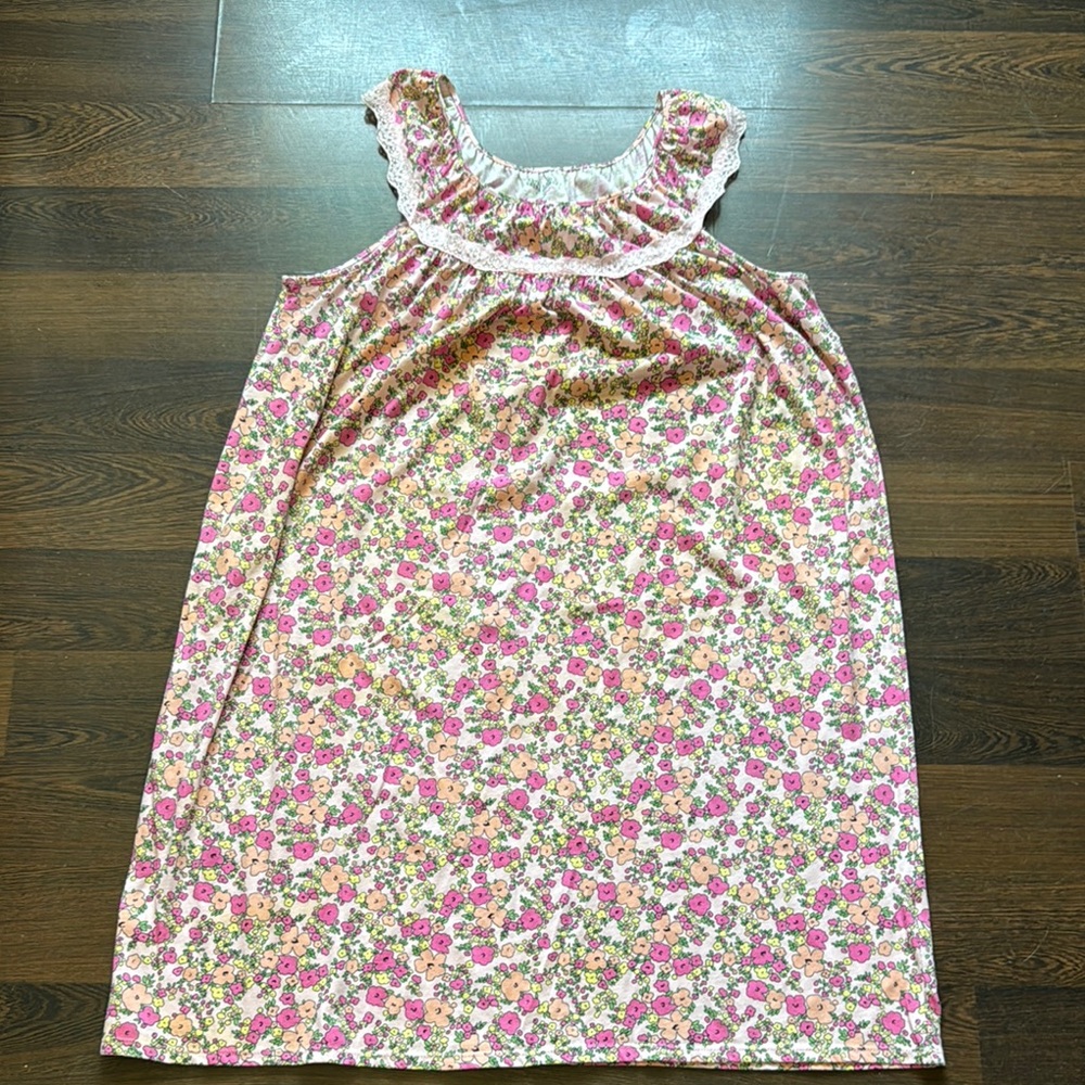 Pink K Floral Sleeveless Lace Neckline Nightgown Pink XL